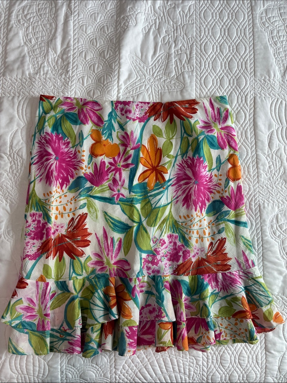 Tommy Bahama Floral Ruffle Hem Women's Skirt - Pink & Orange Garden Print